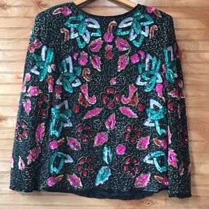 Beaded sequined embroidery blouse holiday silk
